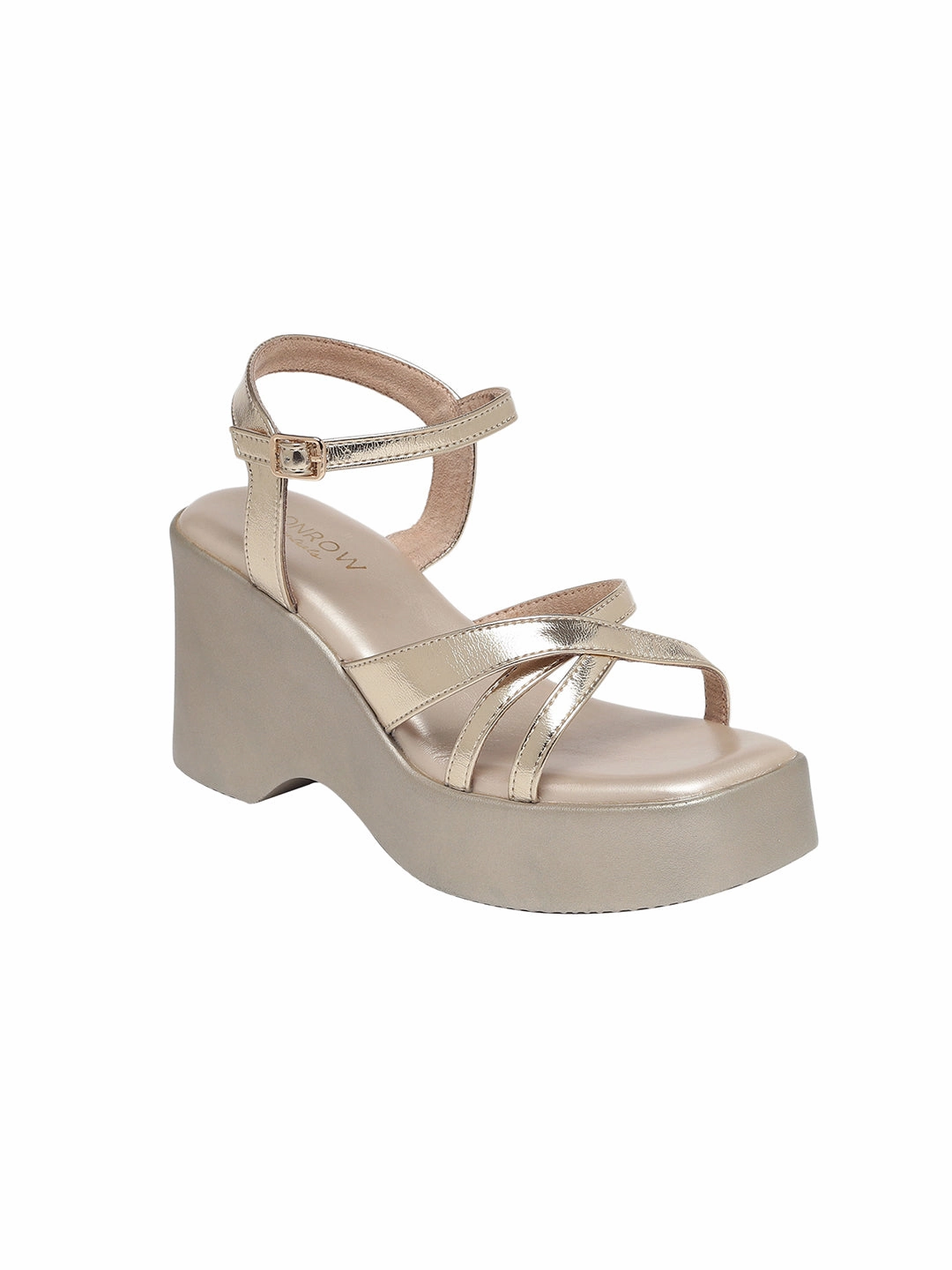 Zina Gold Wedge Heels Embroidered