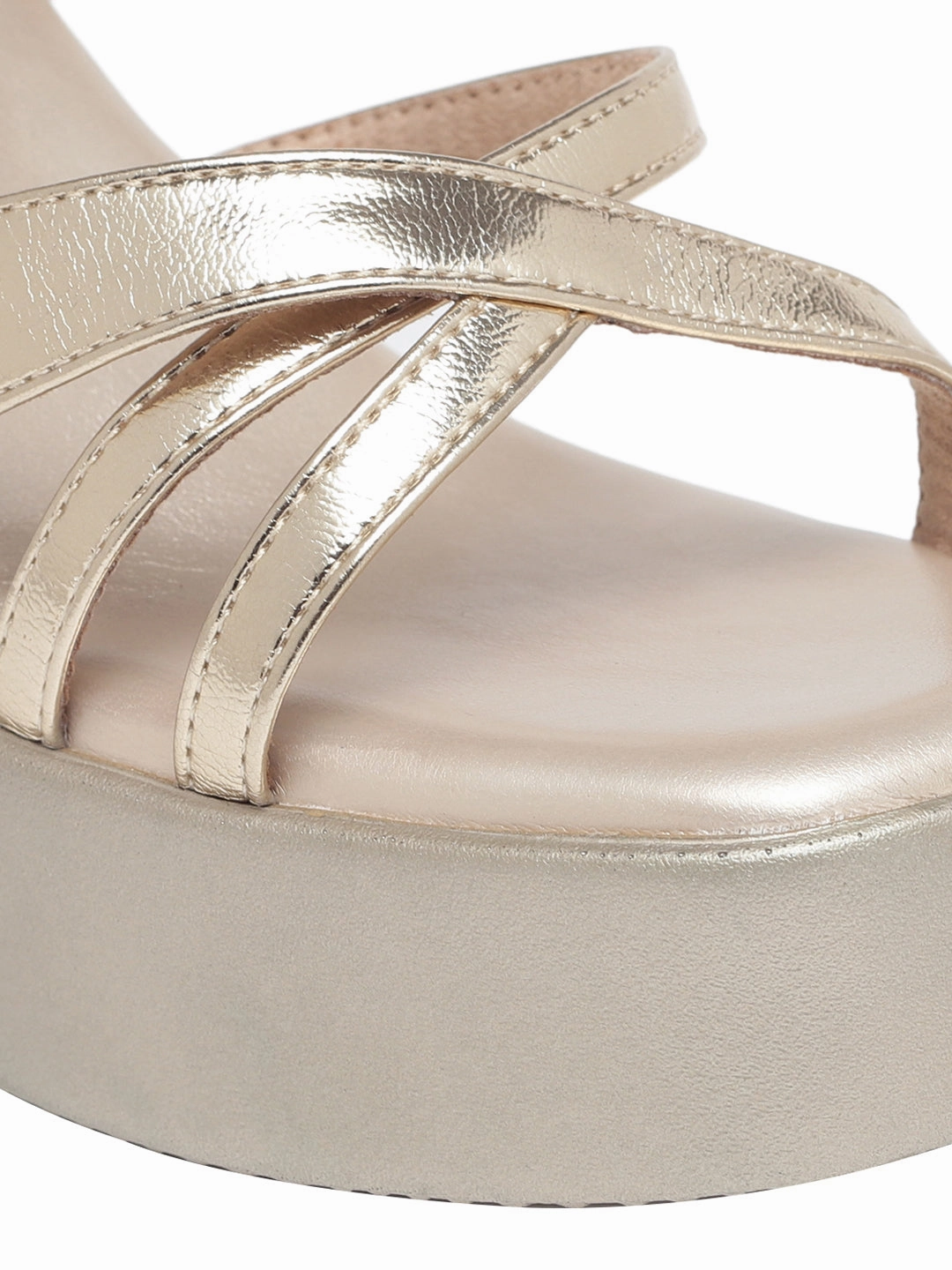 Comfortable Collar Youth Style Zina Gold Wedge Heels