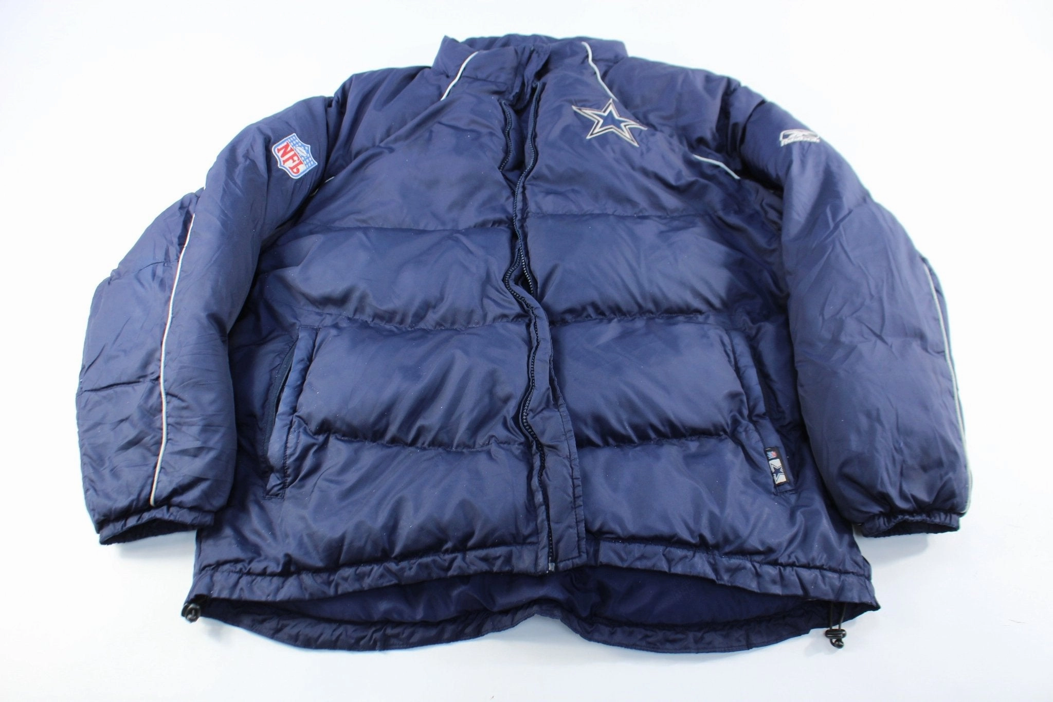Durable Stitching NonIrritating Tagless Neck Reebok Embroidered Logo Dallas Cowboys Puffer Jacket