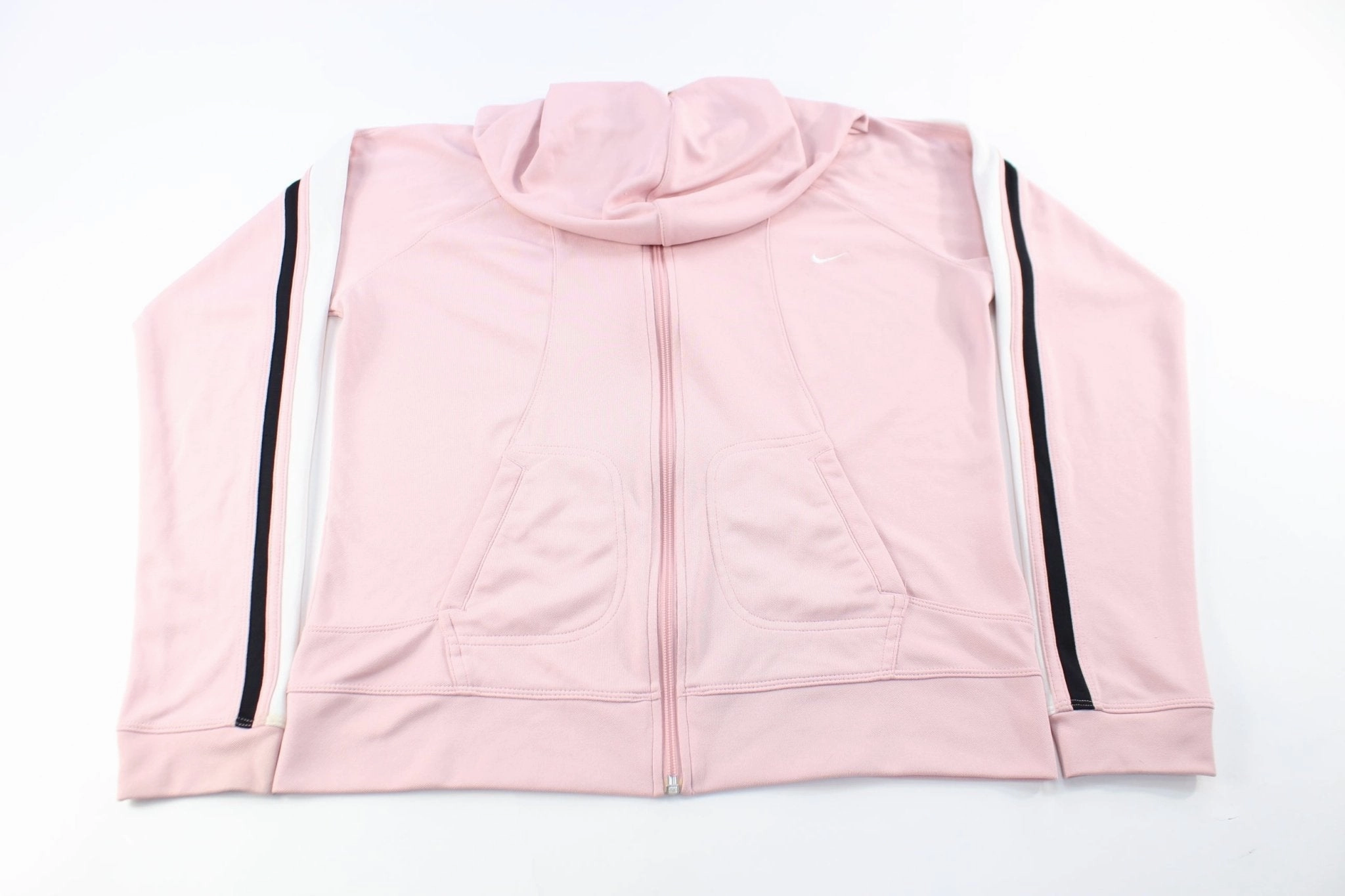 Women's Nike Embroidered Logo Pink Zip Up Jacket Convertible Features Water Resistant Material