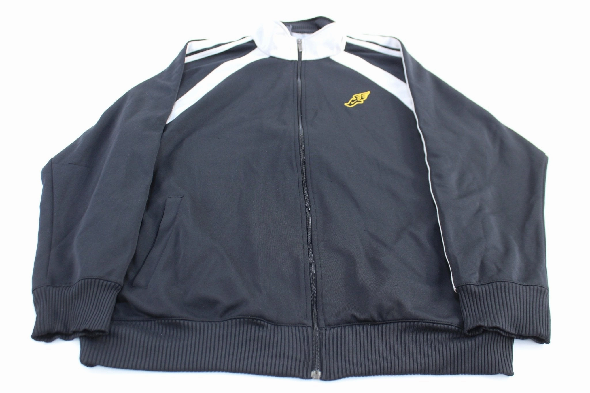 Y2K Nike Embroidered Track Logo Grey & Black Striped Zip Up Jacket office workers