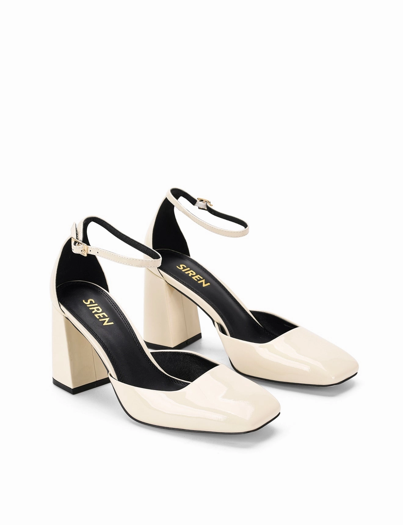 Travis Closed Toe Block Heels - Chalk White Patent Leather Mini Shop Style Match