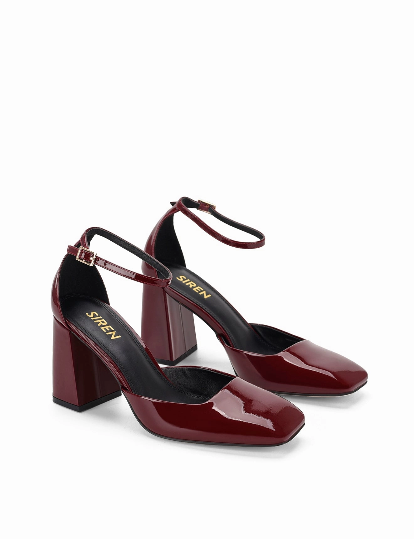 Spring Breeze Travis Closed Toe Block Heels - Wine Patent Leather