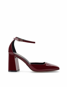 Fashionable Travis Closed Toe Block Heels - Wine Patent Leather