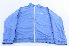 Women's Adidas Embroidered Logo Blue Striped Zip Up Jacket Multi Pocket backpack