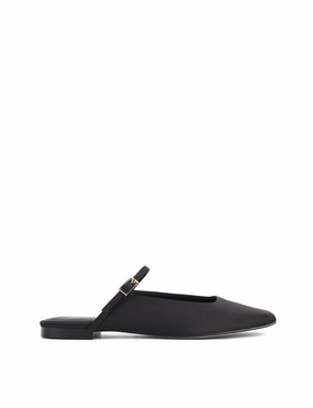 Xanthe Mary Jane Mules - Black Satin Versatile Cushioning Functional Flats