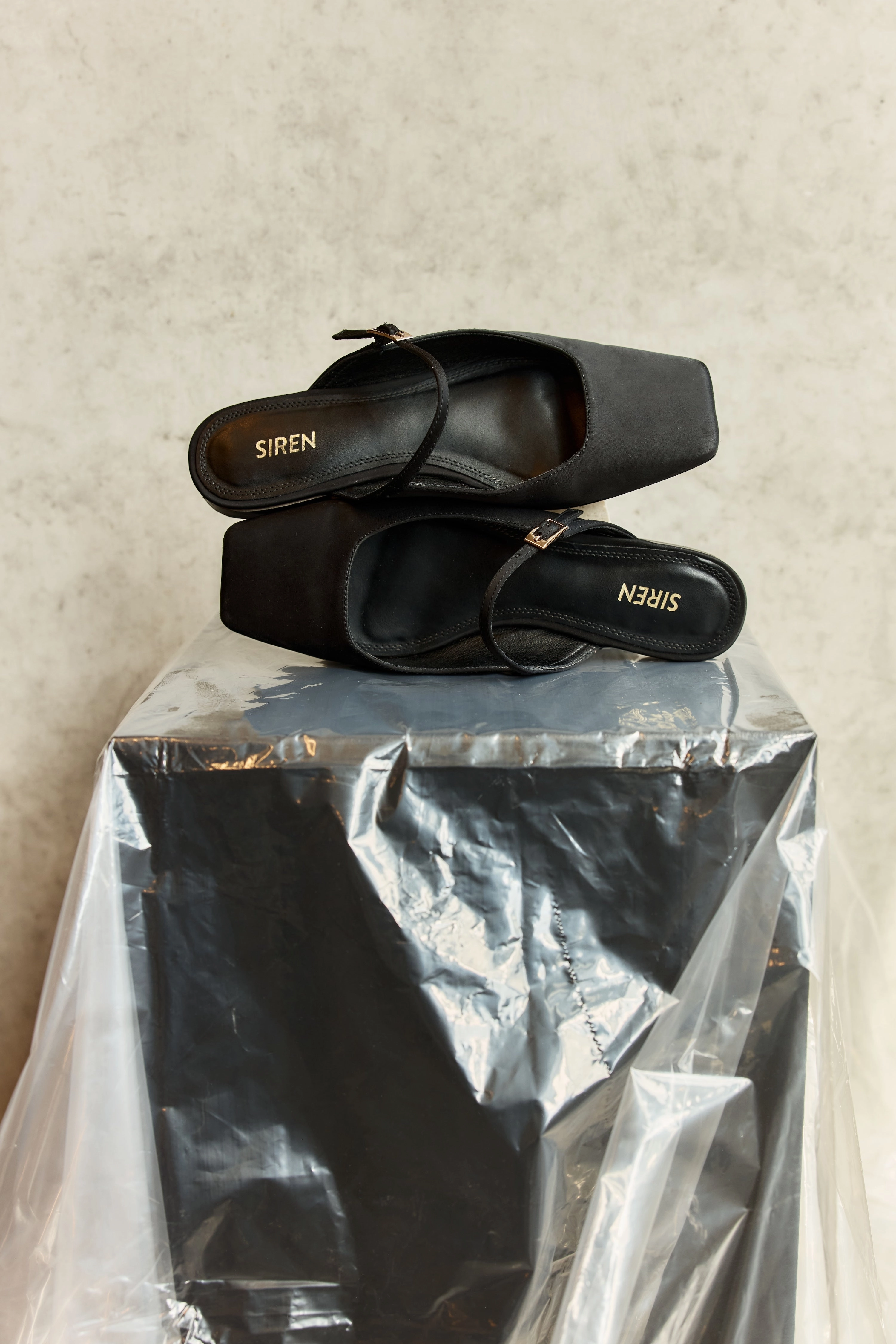 Elegant Fit Xanthe Mary Jane Mules - Black Satin