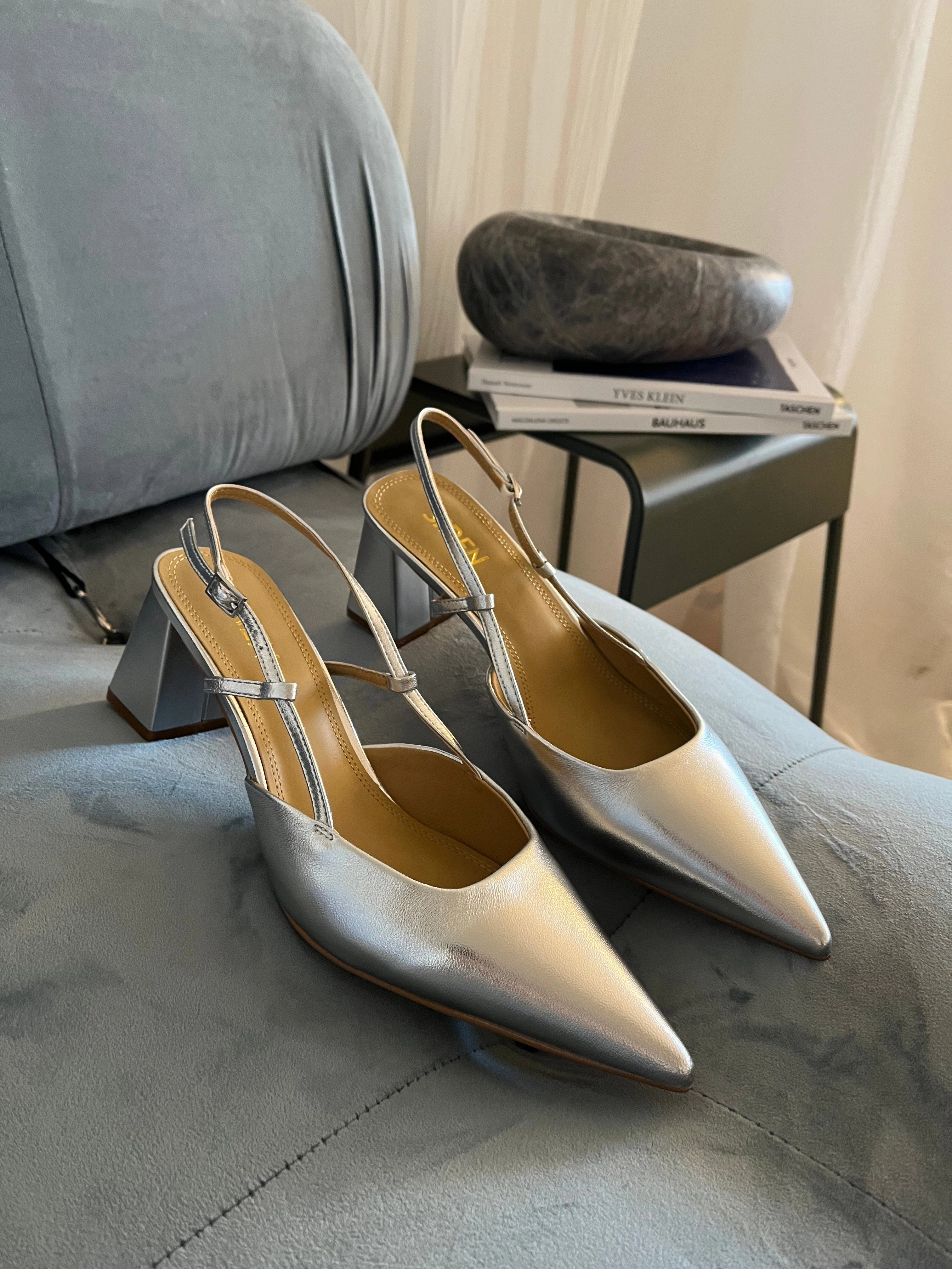 Yasmine Slingback Heels - Silver Metallic Leather Every Step Long Step