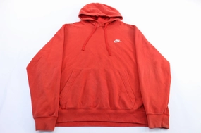 Nike Embroidered Swoosh Logo Red Pullover Hoodie Muted Look Raglan sleeves