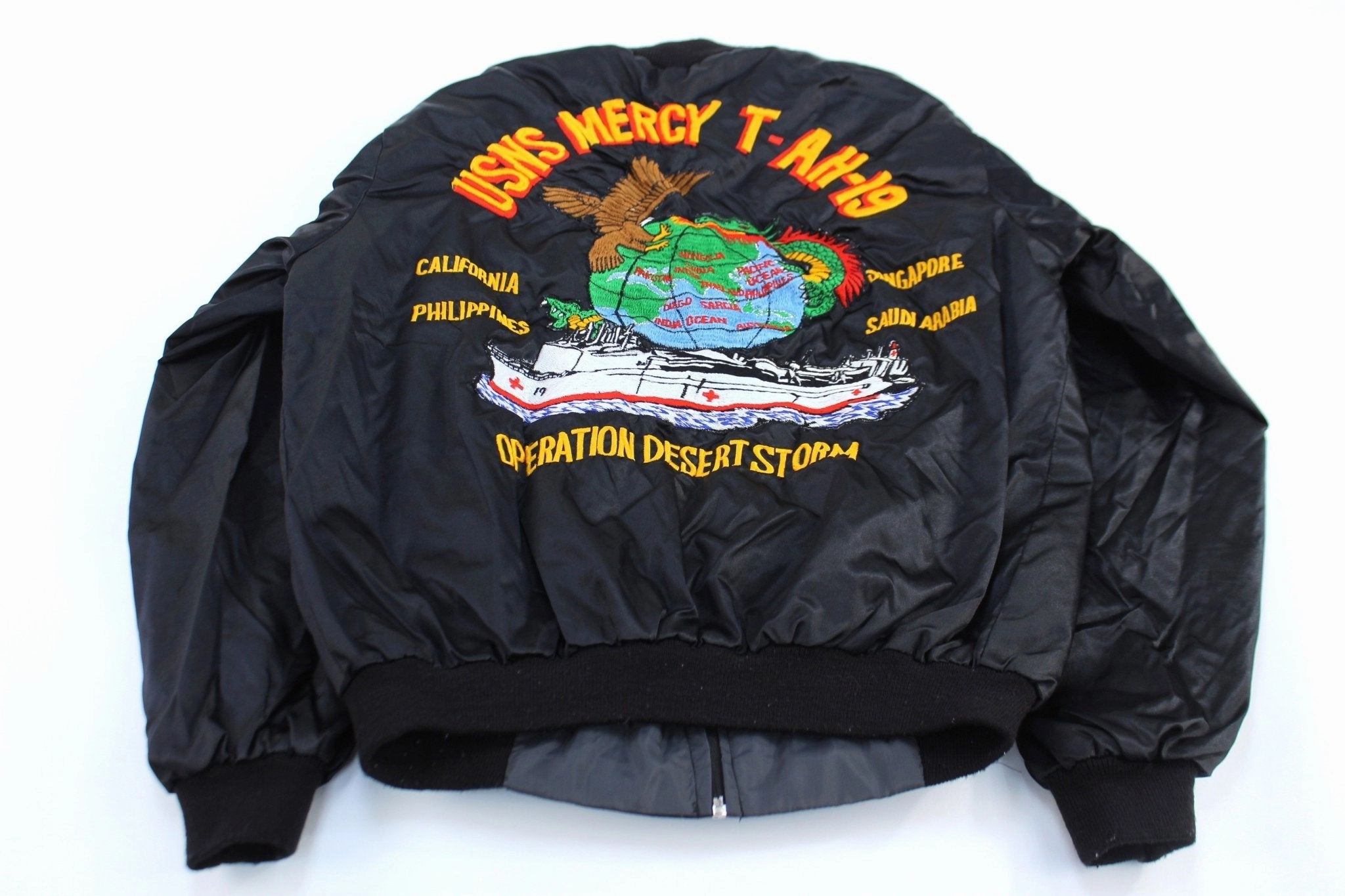 Operation Desert Storm USNS Mercy Embroidered Naval Bomber Jacket tall size