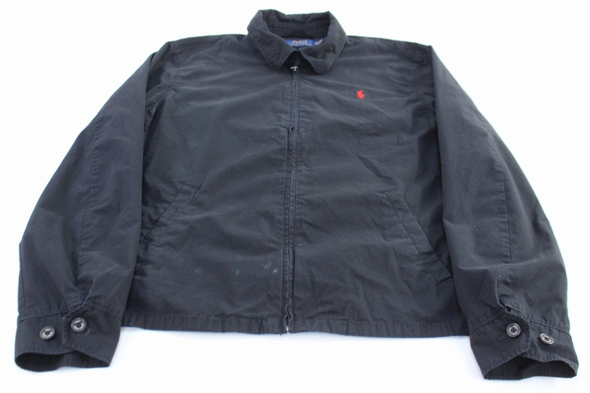 Polo Ralph Lauren Embroidered Logo Black Zip Up Jacket Wind Resistant Cold Weather Wear