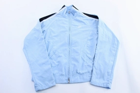 Women's Nike Embroidered Logo Light Blue Striped Zip Up Jacket Cold Climate