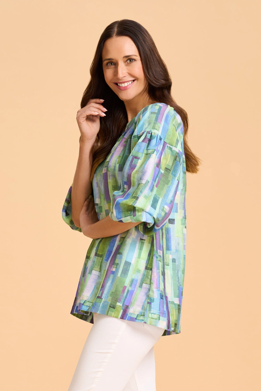 Interlock Knit Puff Sleeve Top - August Stripe