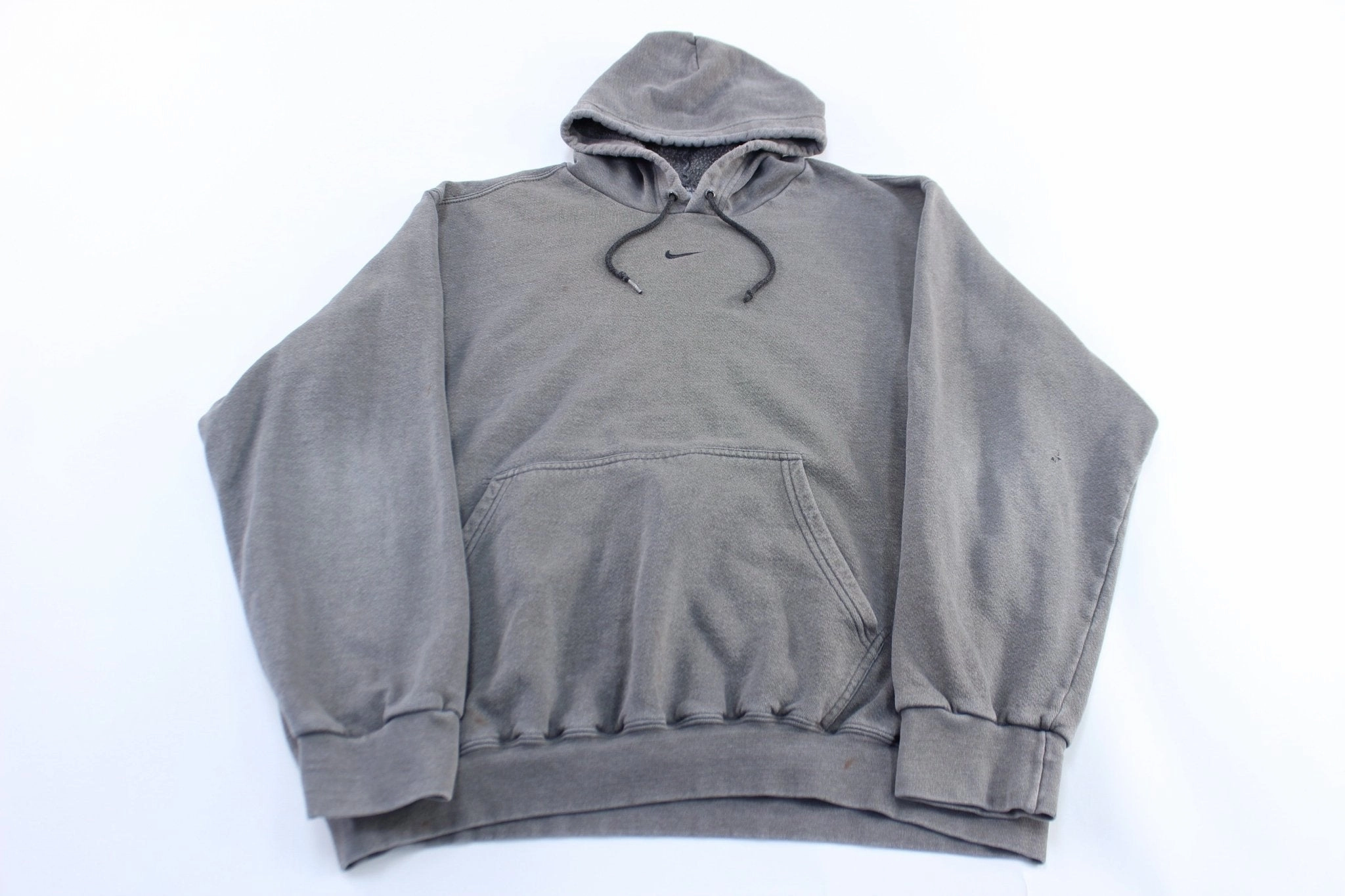 Y2K Nike Embroidered Center Swoosh Logo Grey Pullover Hoodie Weather Fit