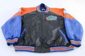University of Florida Gators Embroidered Leather Zip Up Jacket Windproof Construction Soft Shell Material