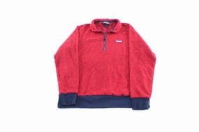 Patagonia Logo Patch Woolyester Fleece Red & Blue Pullover Convertible Sleeve Options