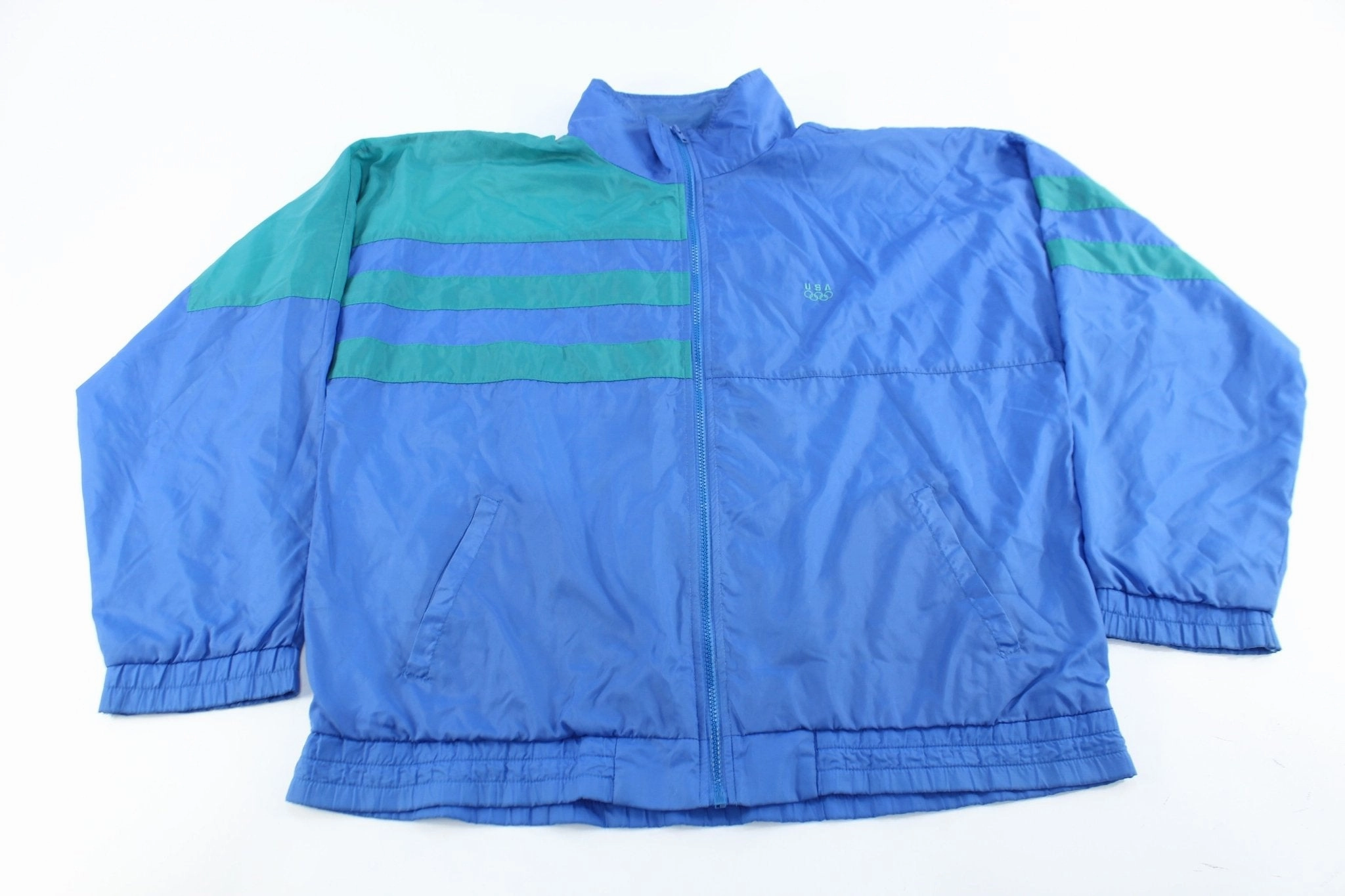 full-zip USA Olympics Embroidered Logo Blue & Teal Zip Up Jacket