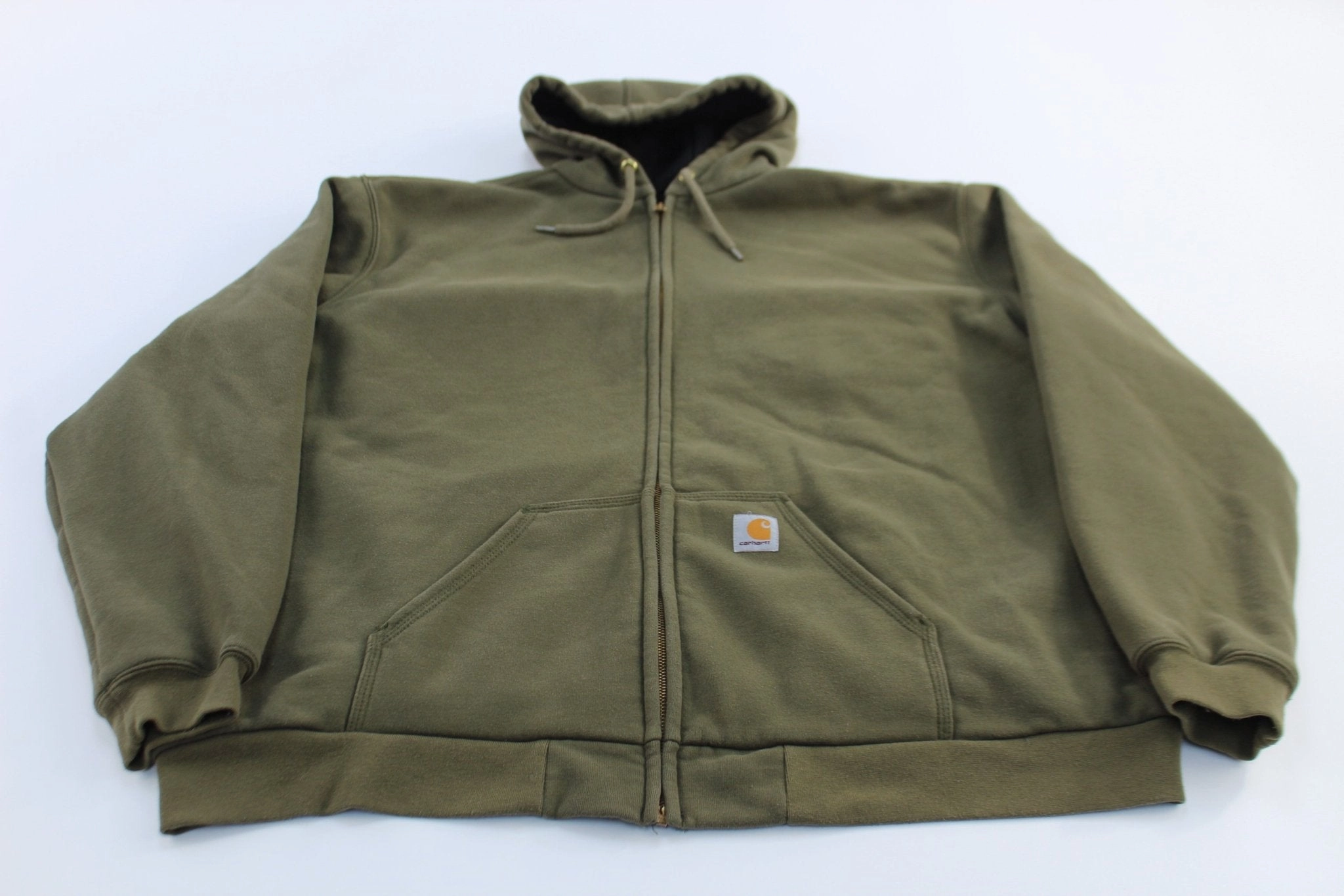 Insulation Power Stay Dry Carhartt Logo Patch Green Thermal Lined Zip Up Hoodie