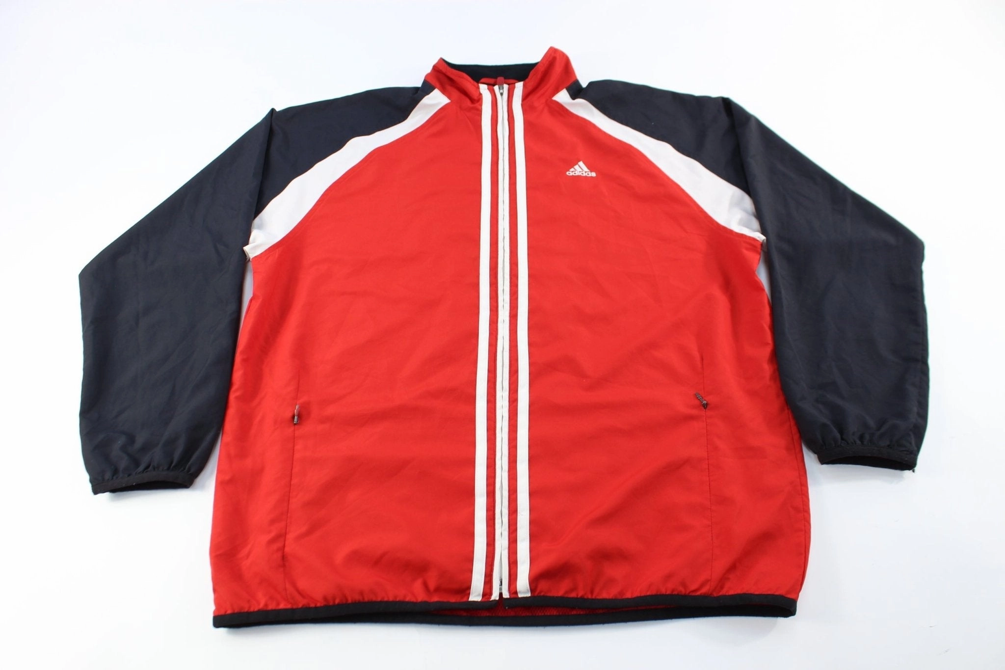 cruise trip Adidas Embroidered Logo Black, Red, & White Striped Zip Up Jacket