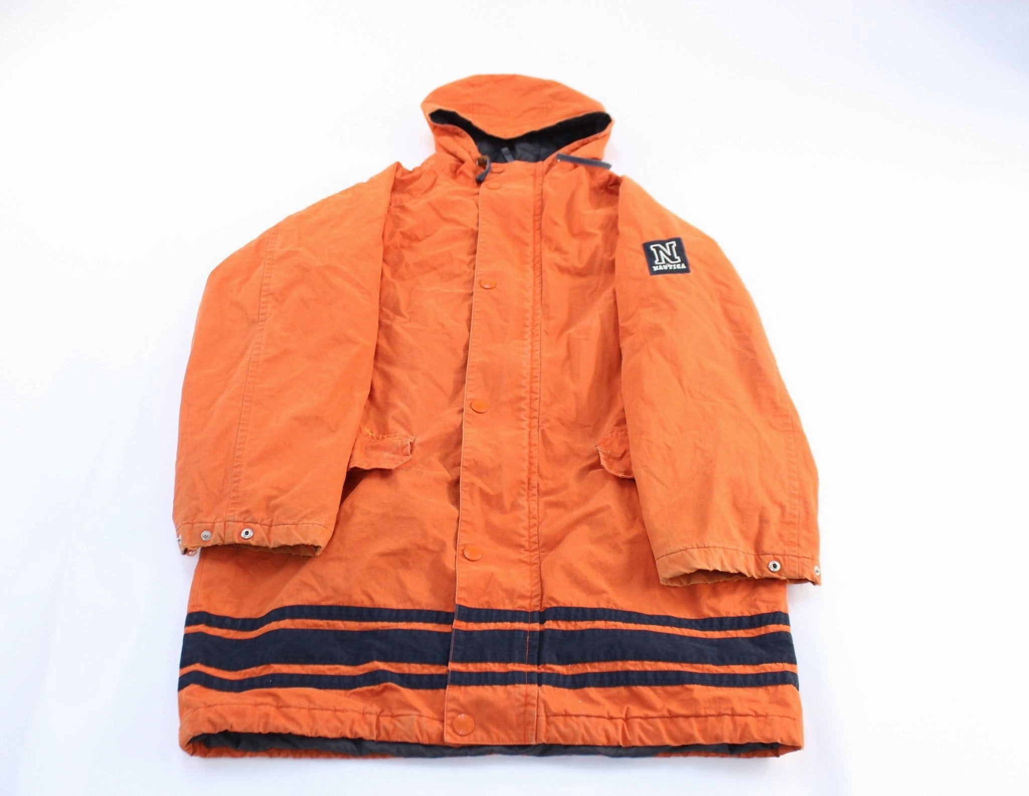 90's Nautica Embroidered Logo Blue & Orange Striped Zip Up Jacket Discover