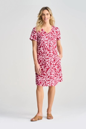 V-Neck Linen Dress - Pink & White Floral Chic Tailoring Waist Effortless Fit