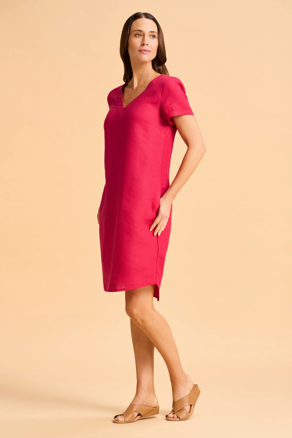V-Neck Linen Dress - Rouge Bless Touch Casual Chic Wear