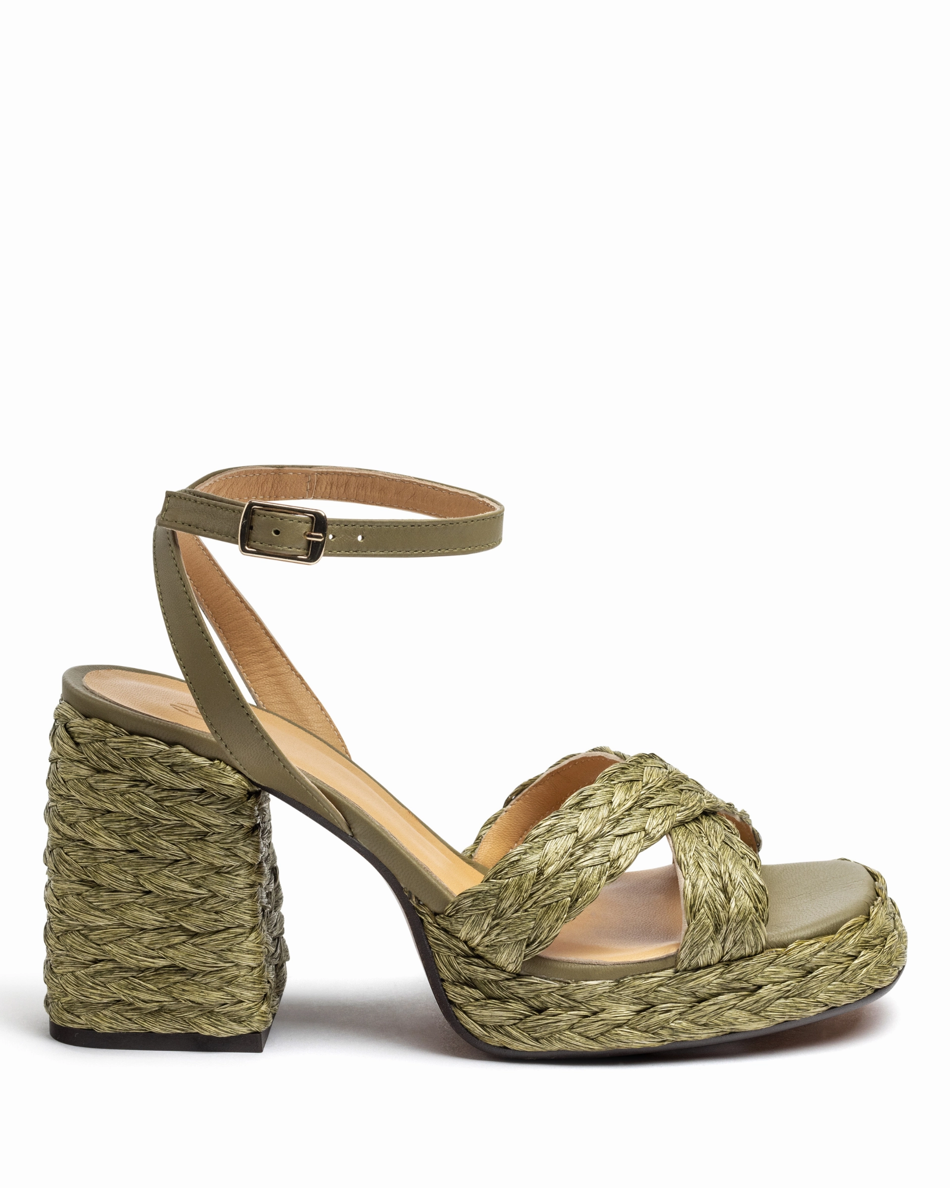Footwear for Summer Valeriette Olive Platform Raffia Sandal