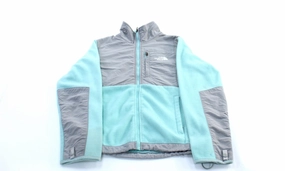 Women's The North Face Embroidered Logo Blue  Grey Denali Jacket Hidden Compartments