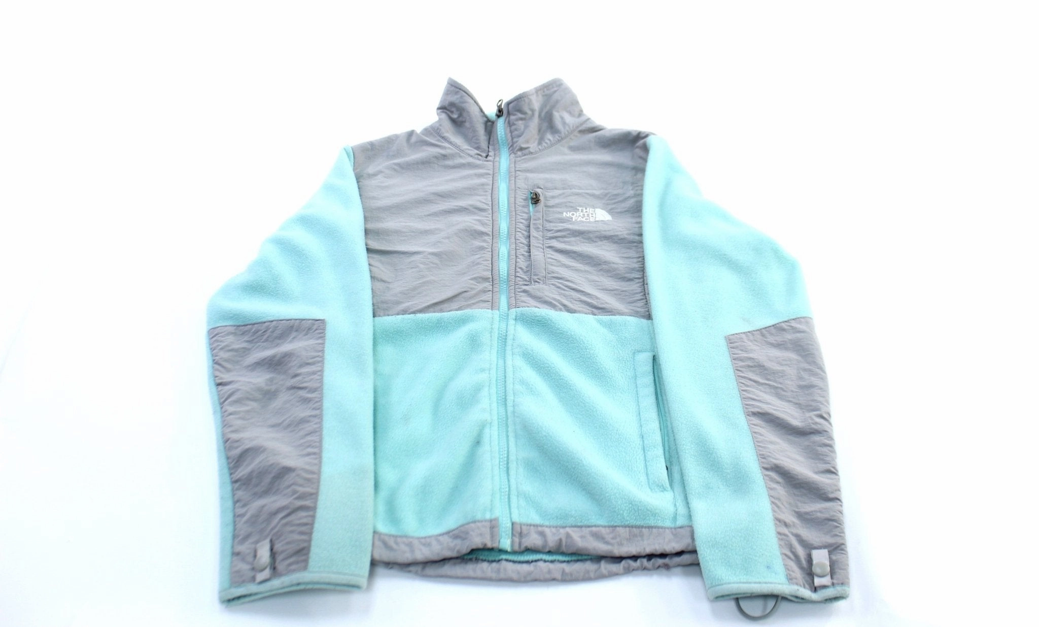 Women's The North Face Embroidered Logo Blue  Grey Denali Jacket Hidden Compartments
