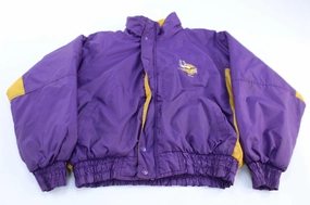 90's Minnesota Vikings Football Embroidered Zip Up Jacket Unstructured Shoulder Cut Wool