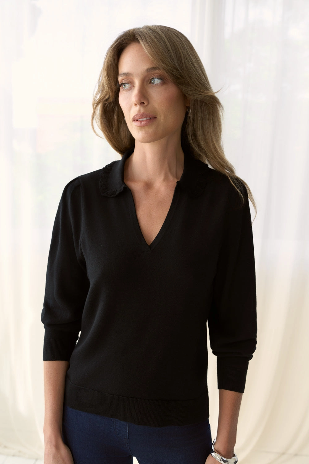 Long Sleeve Wool Knit - Black KnitCuff Reinforcements Everyday Comfort