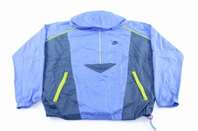 90's Nike Embroidered Logo Blue & Neon Pullover Jacket Flexible Hem sunny