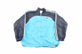 Christmas outfit Street Style Jacket Vintage Adidas Embroidered Logo Black, White, & Aqua Striped Zip Up Jacket