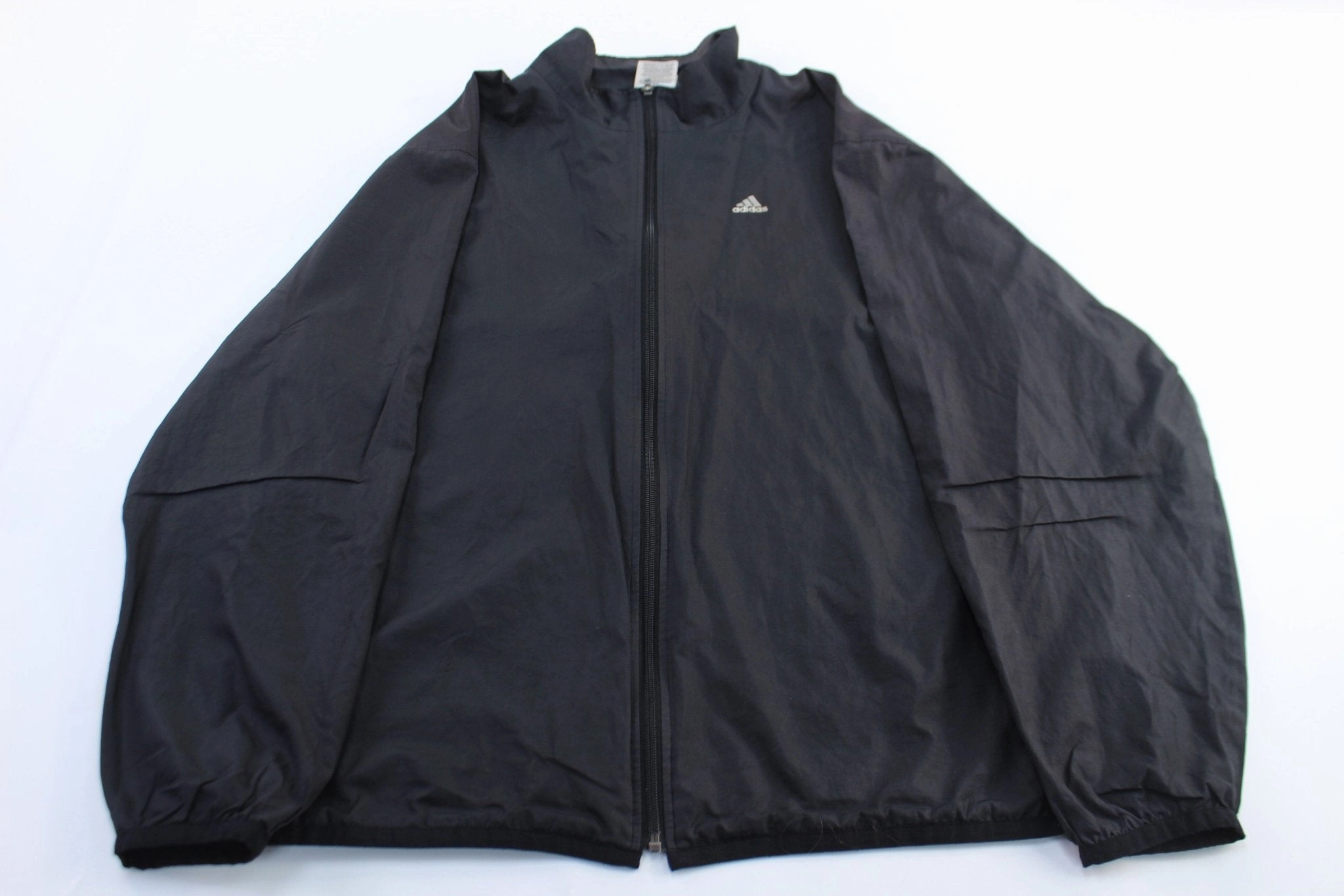 Vintage Adidas Embroidered Logo Black Zip Up Jacket Windproof Protection