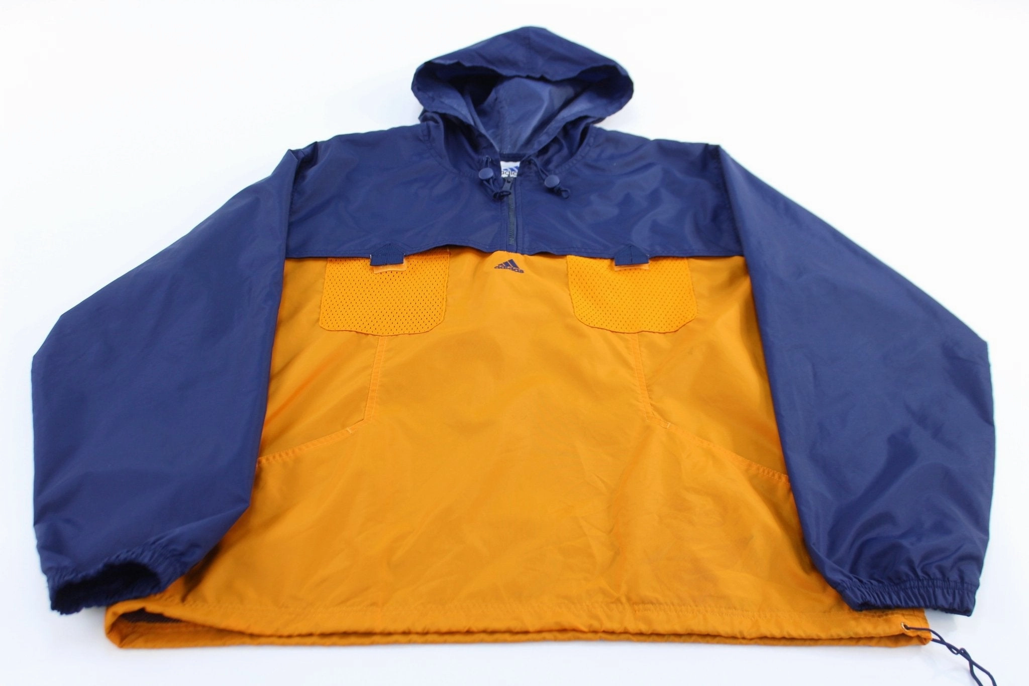 Vintage Adidas Embroidered Logo Blue & Orange Pullover Jacket hip length