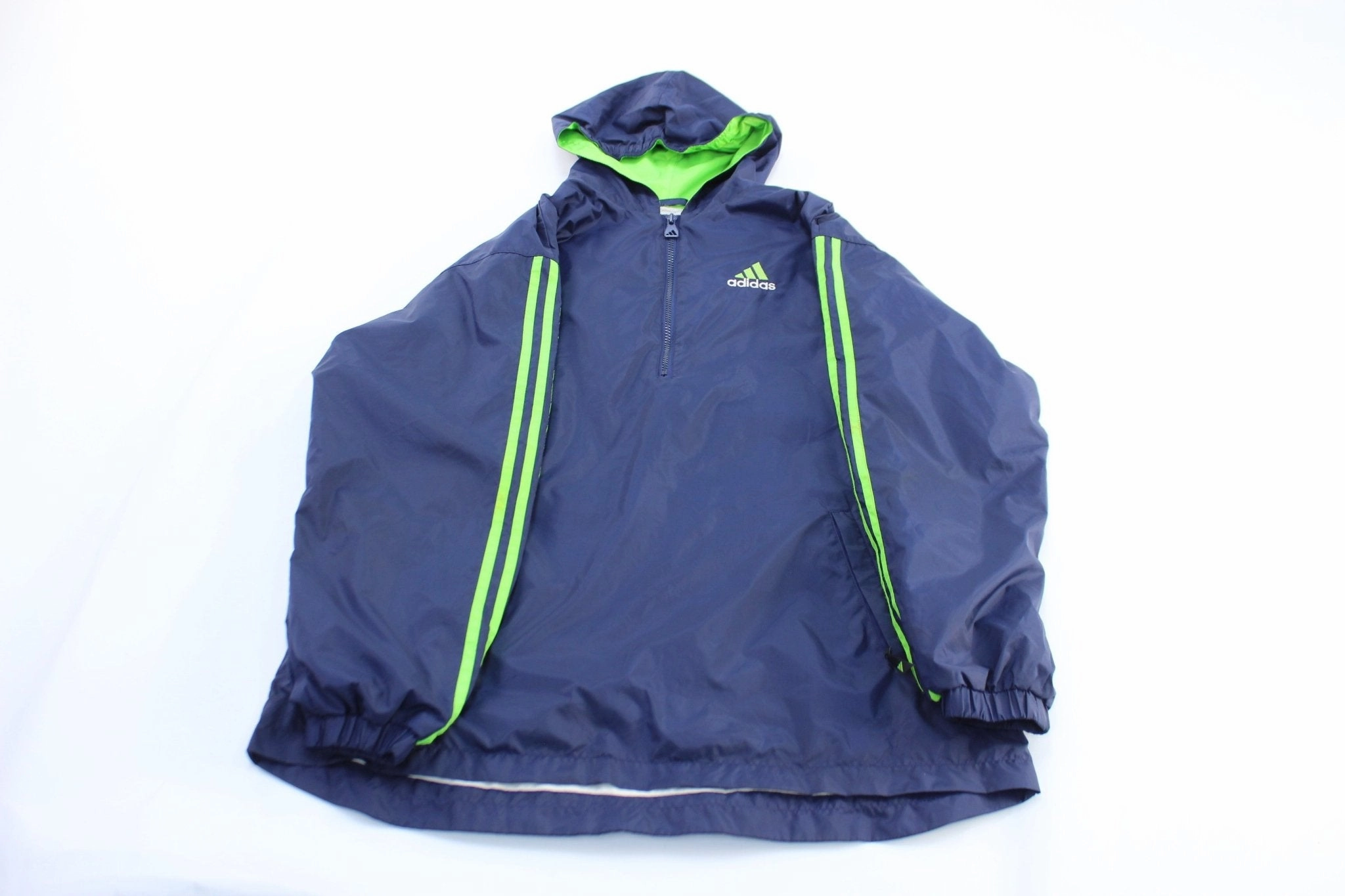 Water resistant coating Fresh Layer Vintage Adidas Embroidered Logo Blue & Striped Striped Pullover Jacket