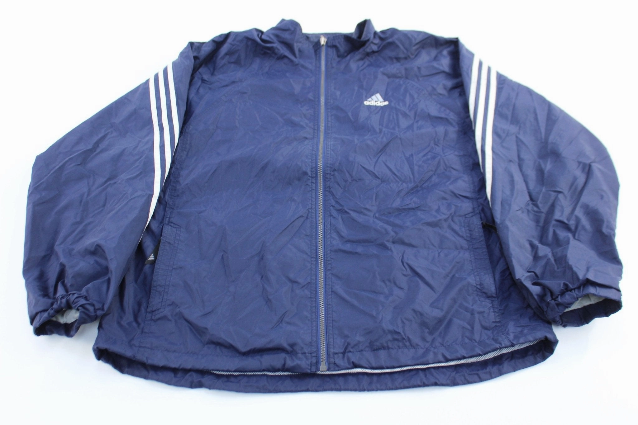 LaserCut Ventilation Zones Vintage Adidas Embroidered Logo Blue & White Striped Zip Up Jacket