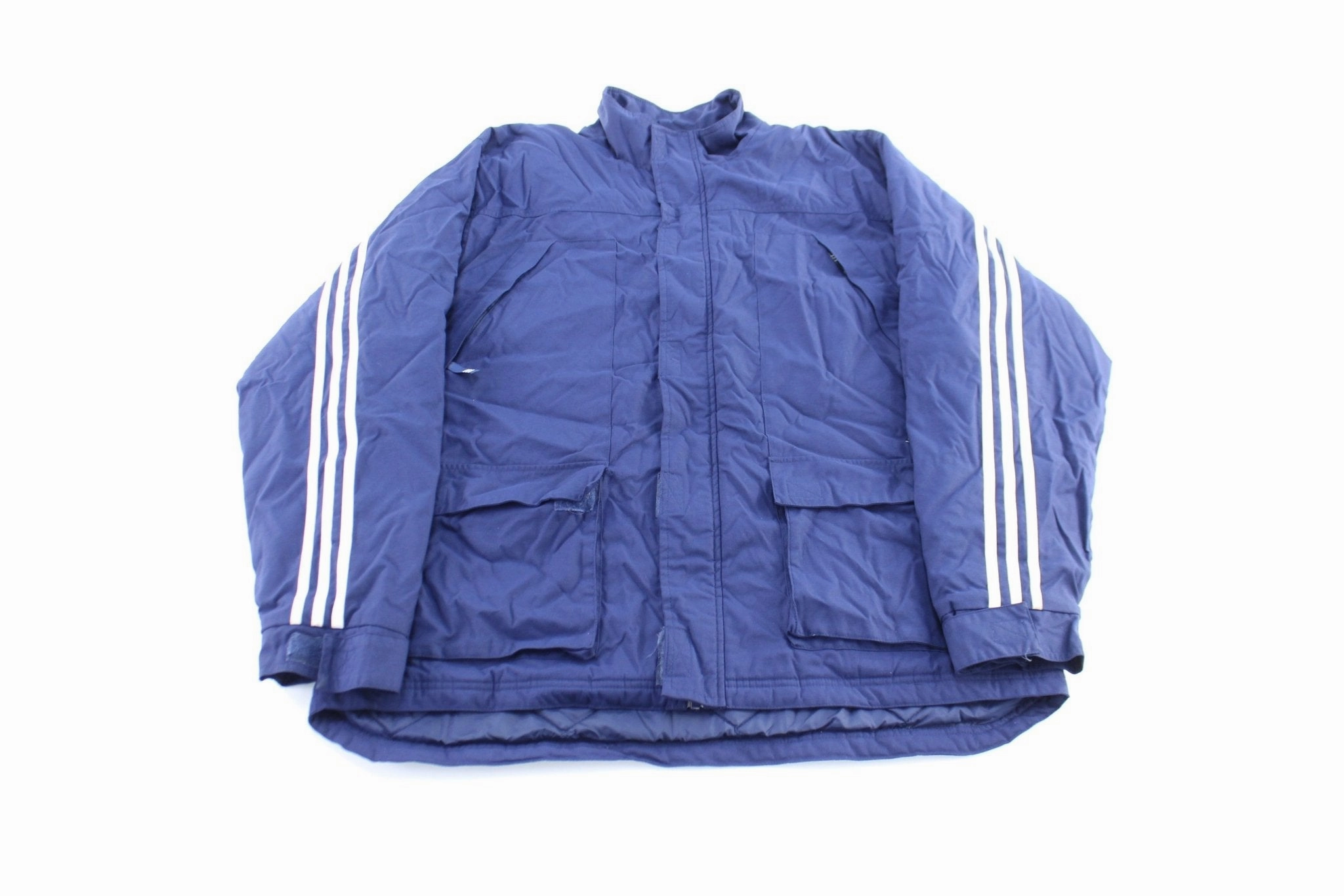 Vintage Adidas Embroidered Logo Blue & White Striped Zip Up Jacket Rain Protection Softshell Technology