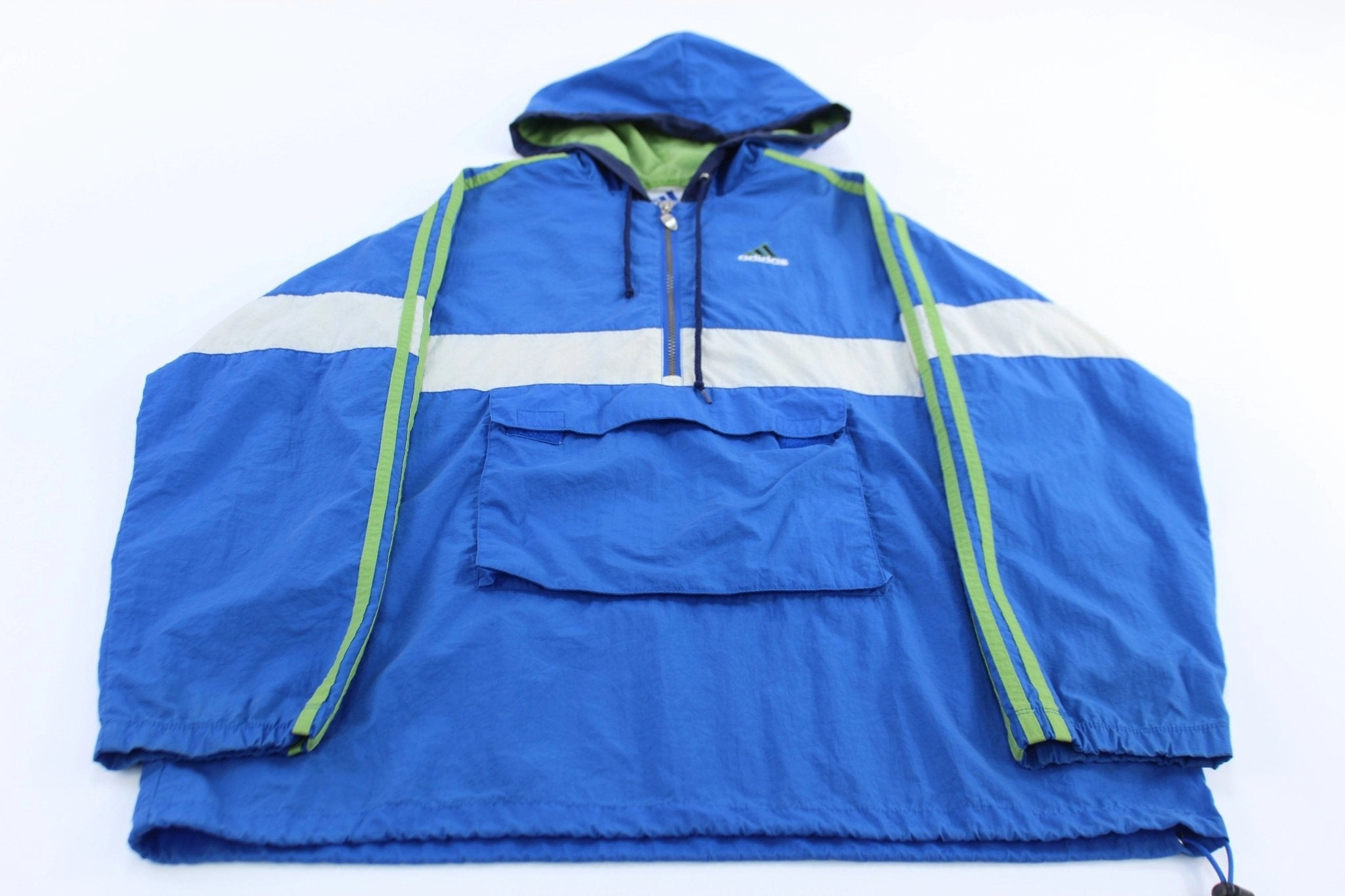 Beret Vintage Adidas Embroidered Logo Blue, Green & White Pullover Jacket