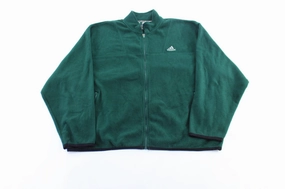Vintage Adidas Embroidered Logo Green Fleece Zip Up Jacket Noise Reducing Zippers Contacts