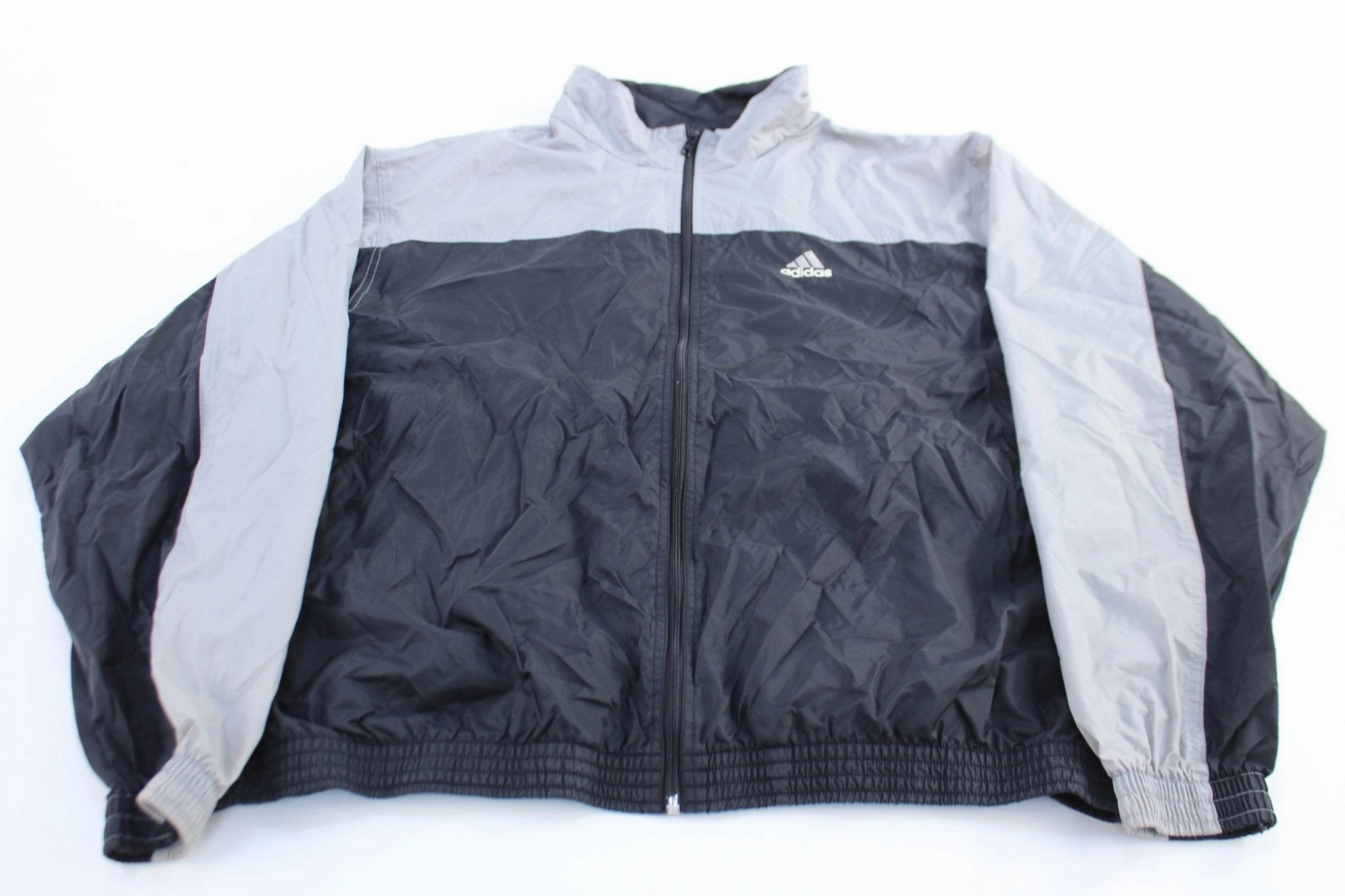 Circumstance winter season Vintage Adidas Embroidered Logo Grey & Black Zip Up Jacket
