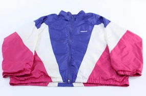 Vintage Adidas Embroidered Logo Pink, White, & Purple Zip Up Jacket Reinforced Seams Low Maintenance