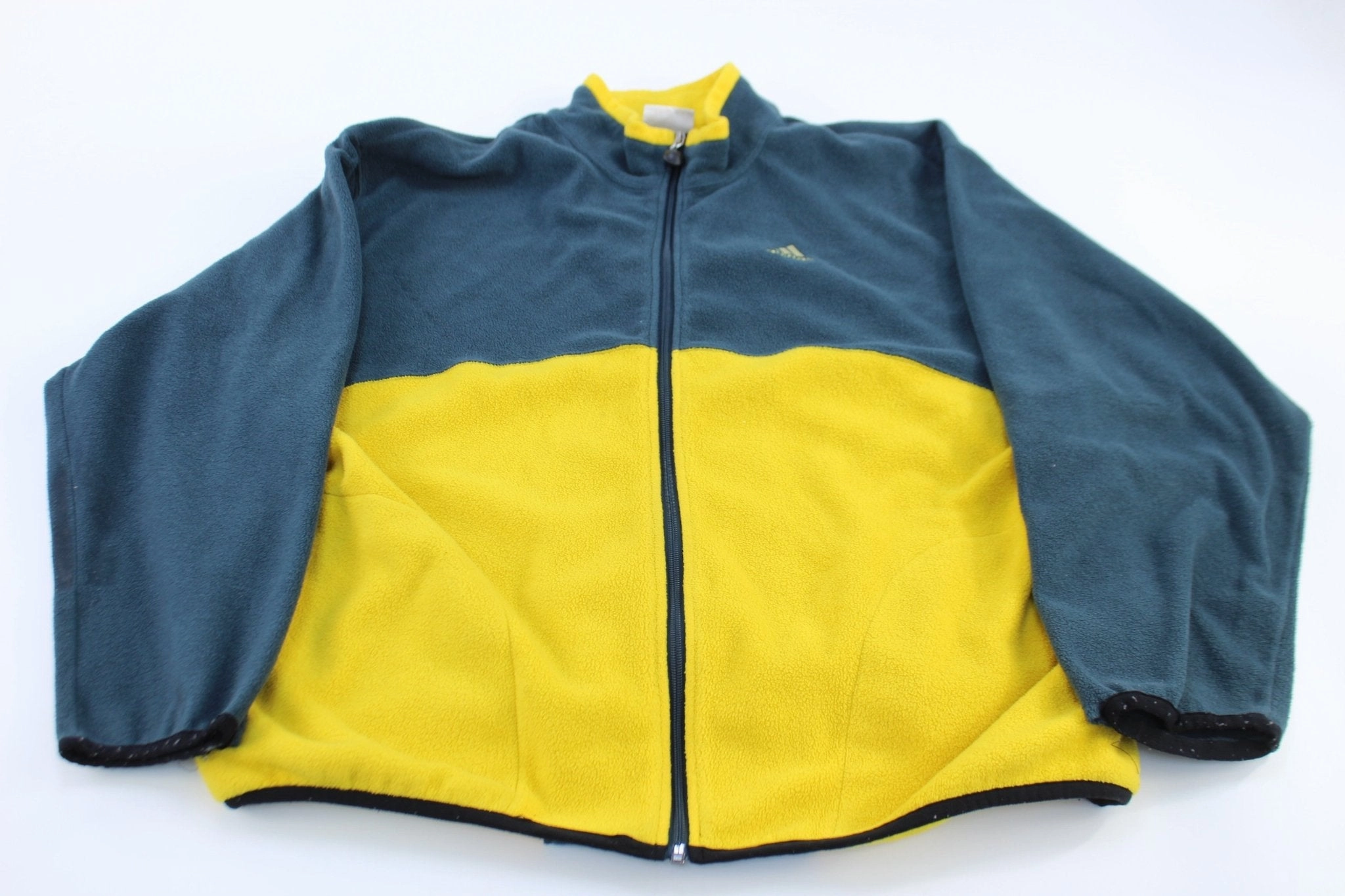 Fearlessness Vintage Adidas Embroidered Logo Teal & Yellow Fleece Zip Up Jacket