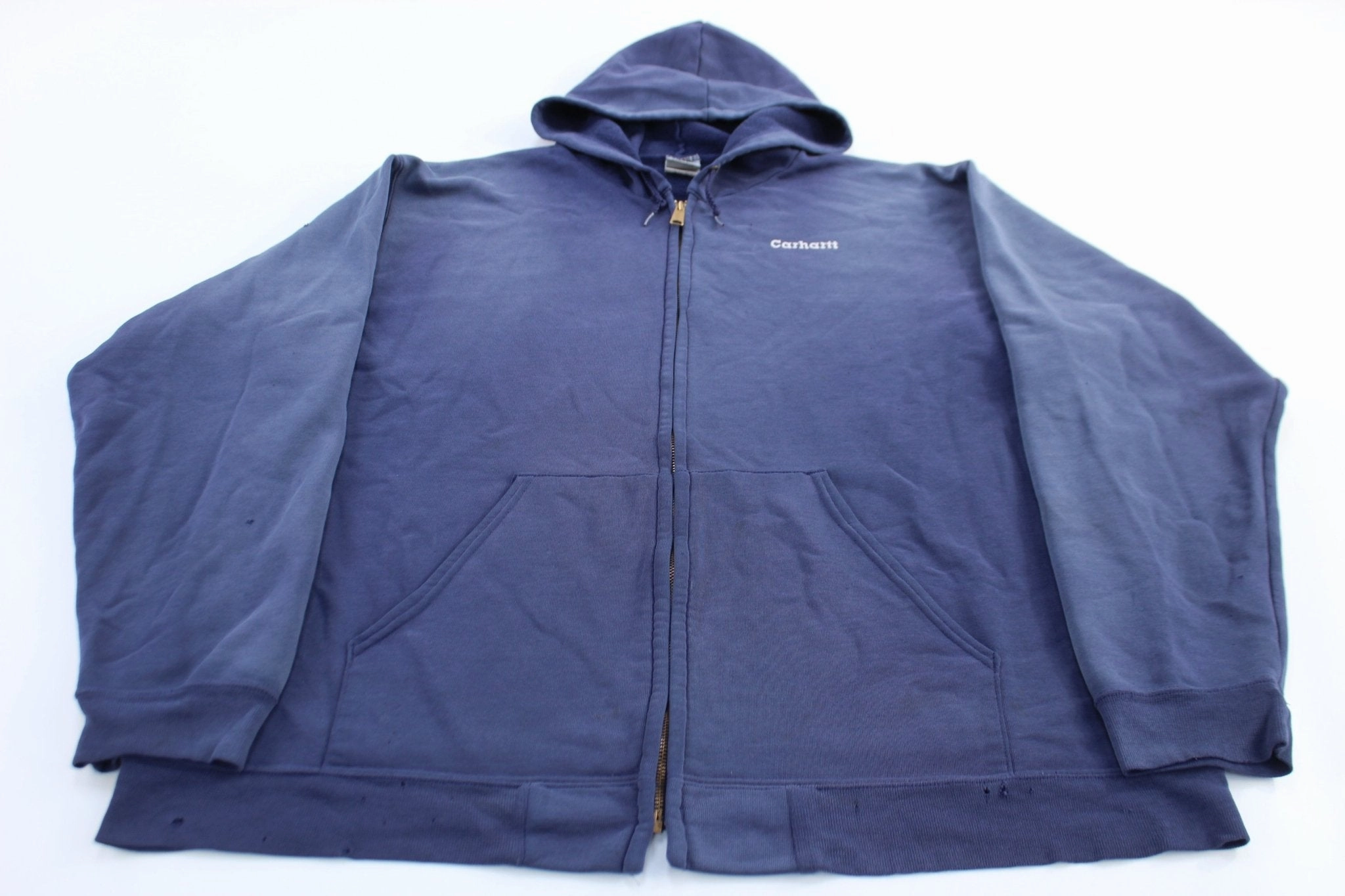 Slim Layer Vintage Carhartt Embroidered Logo Blue Full Zip Hoodie