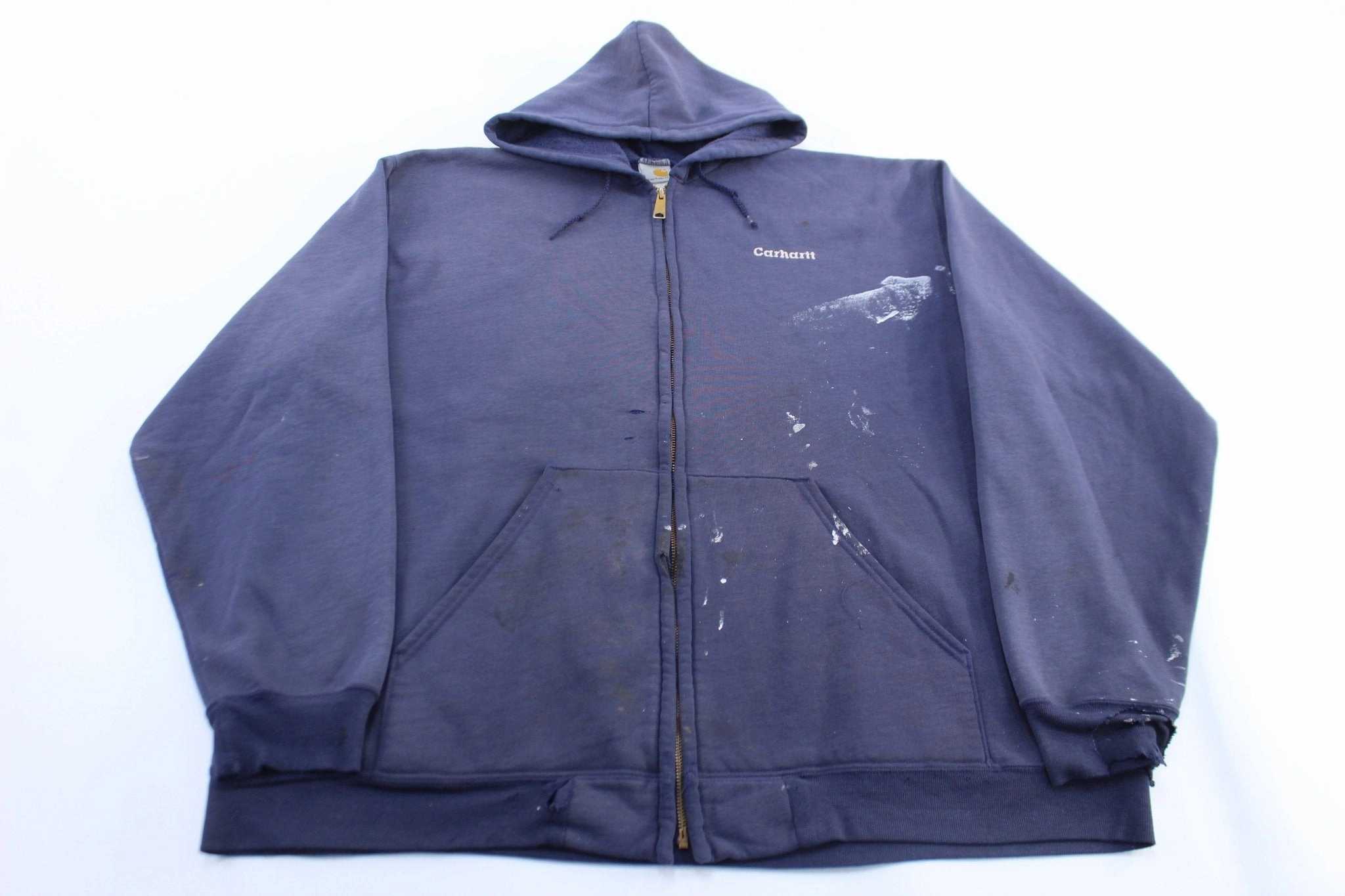 Vintage Carhartt Embroidered Logo Blue Zip Up Hoodie High Collar Fit