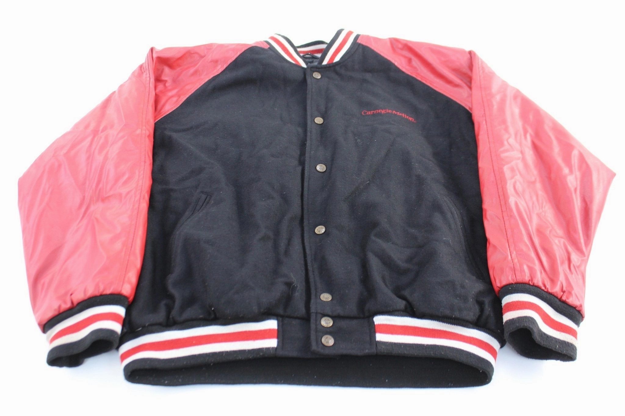 Aftershave windproof lining Vintage Carnegie Mellon Tartans Embroidered Leather Jacket