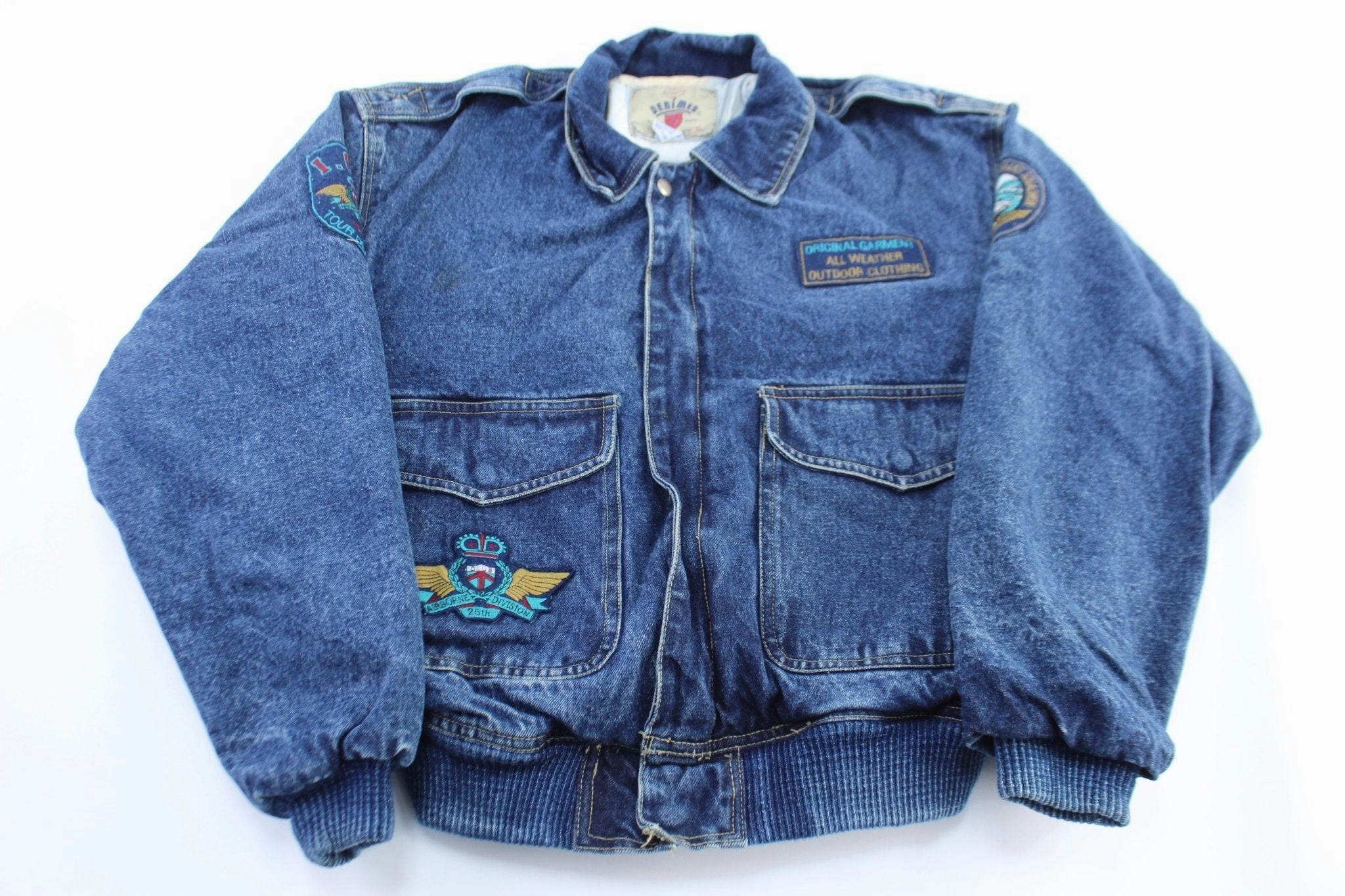 Hidden Compartments Ergonomic Seams Vintage Denimes Embroidered Military Airborne Denim Jacket