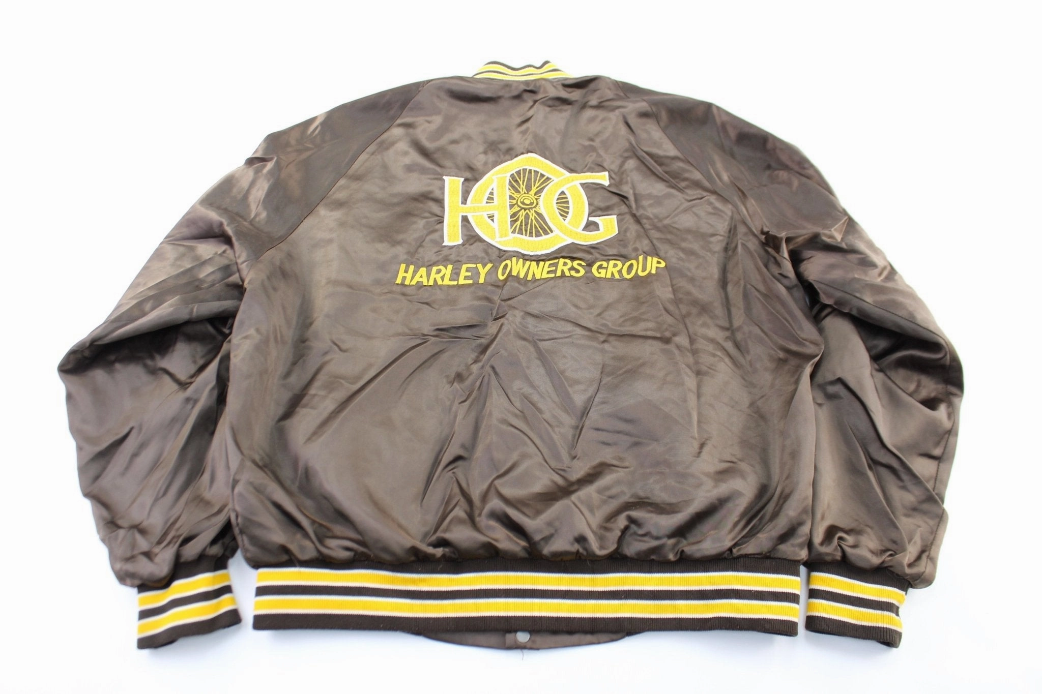 Lightweight Padding Vintage Harley Owners Group Embroidered Brown & Yellow Jacket