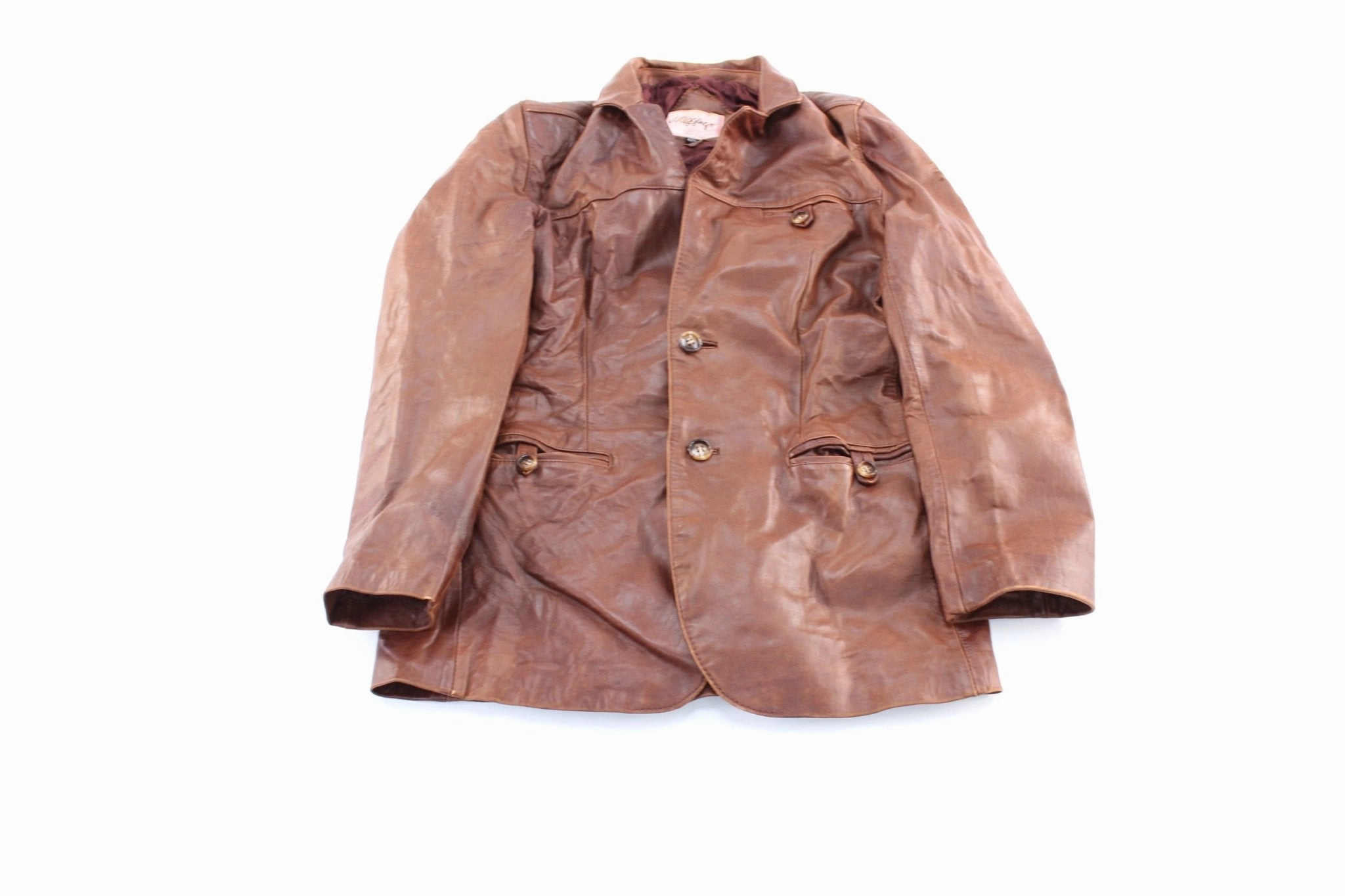 Vintage J. Riggings Brown Leather Coat Trendy Wind Blocker