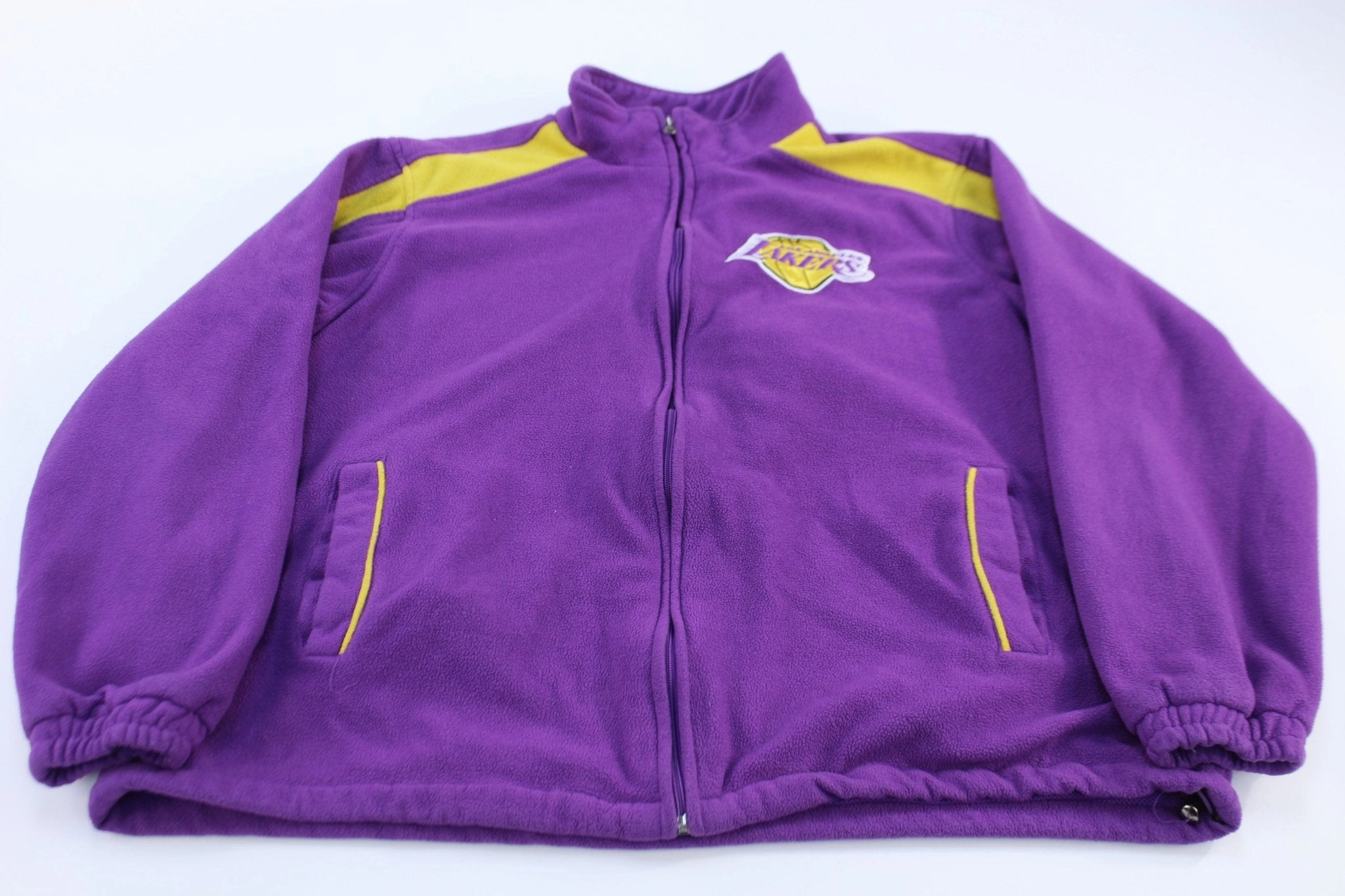 Vintage NBA Los Angeles Lakers Embroidered Zip Up Fleece Jacket Foldable Collar Design